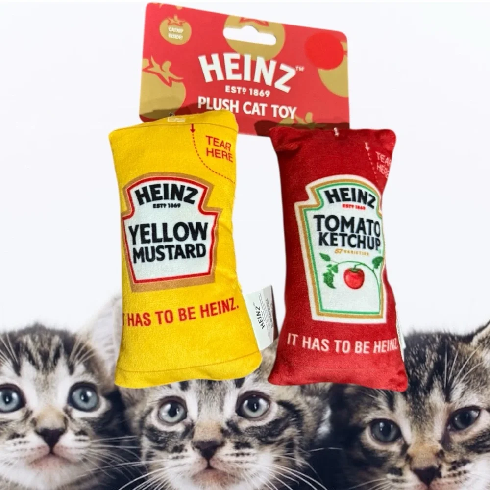 Heinz ketchup mustard cat kitten toy plush catnip new